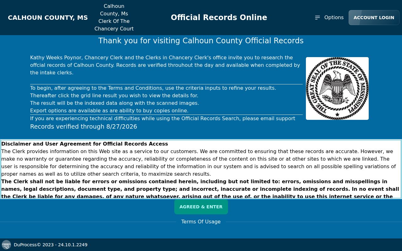Calhoun County civil docket land records index search interface