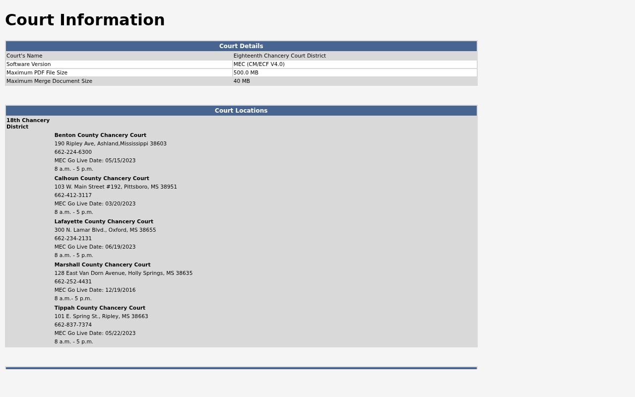 Calhoun County court dates Eighteenth Chancery Court Information page