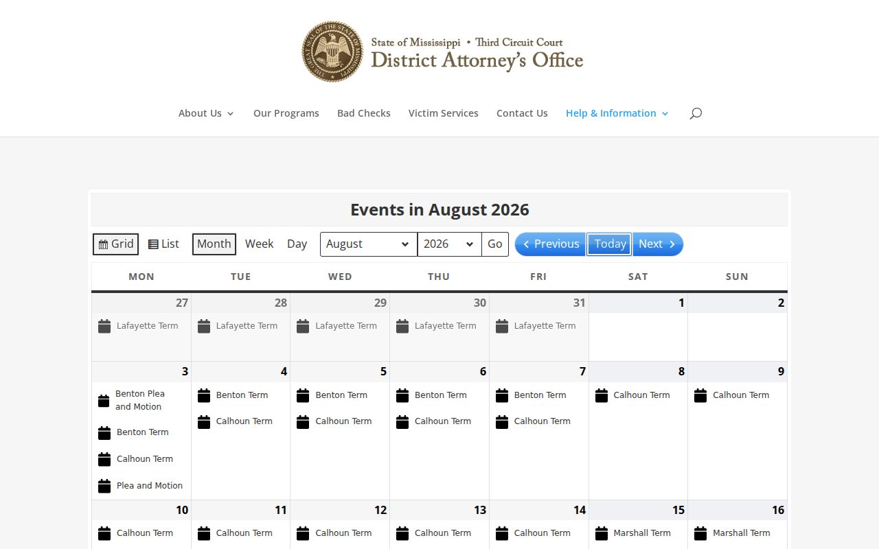 Calhoun County court dates Third Circuit public calendar