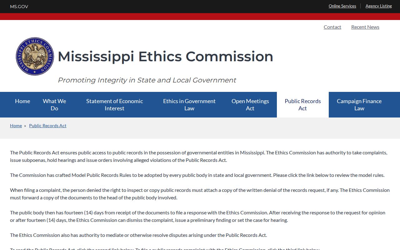 Calhoun County court records Mississippi public-records guidance page
