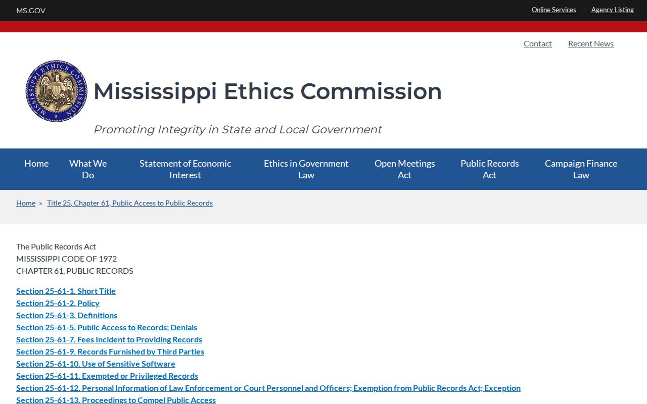 Calhoun County court records Mississippi Public Records Act source page