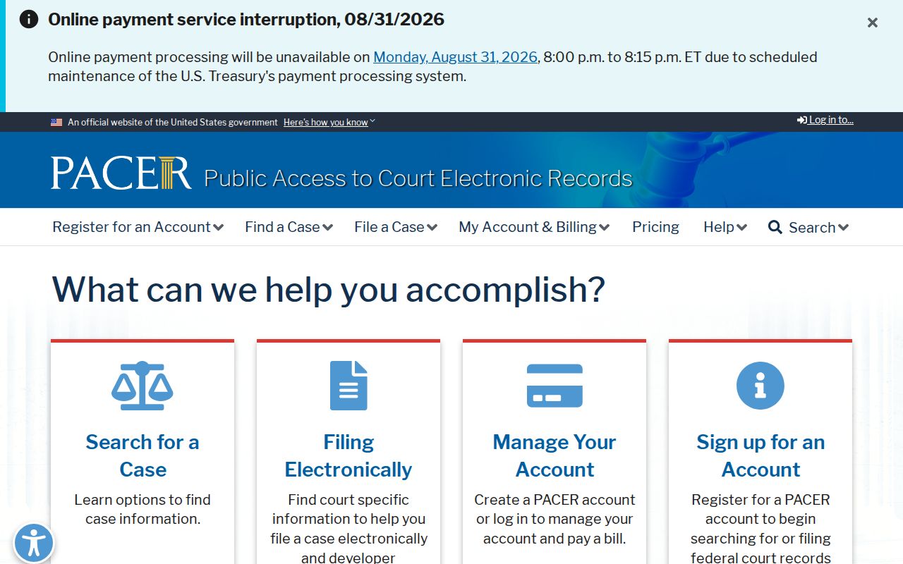 Calhoun County court records PACER federal court access page