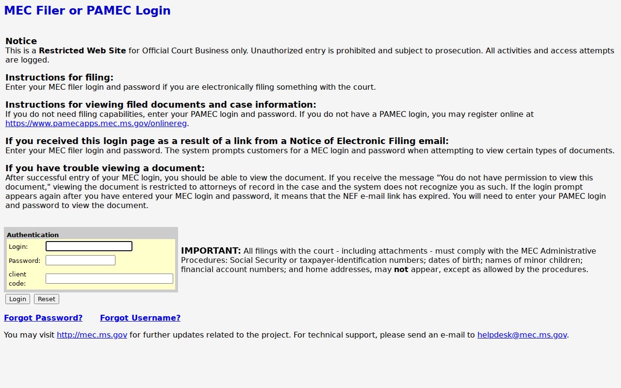 Calhoun County criminal docket Third Circuit MEC query login