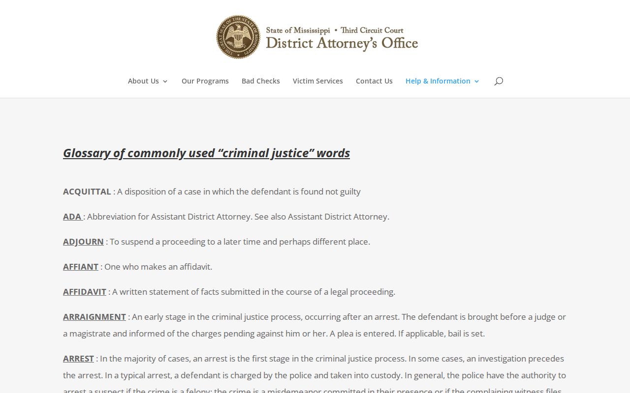 Calhoun County criminal docket official Third Circuit glossary