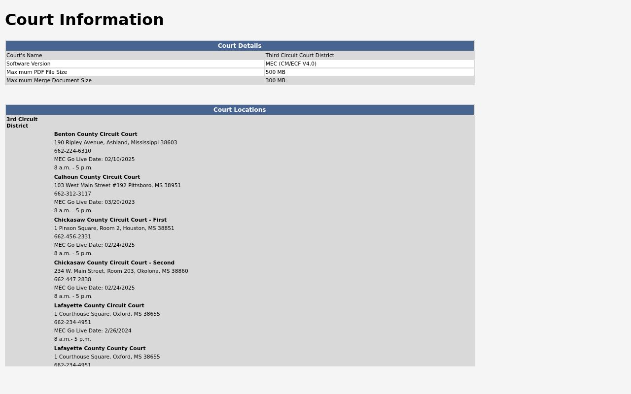 Calhoun County court docket Third Circuit MEC Court Information page