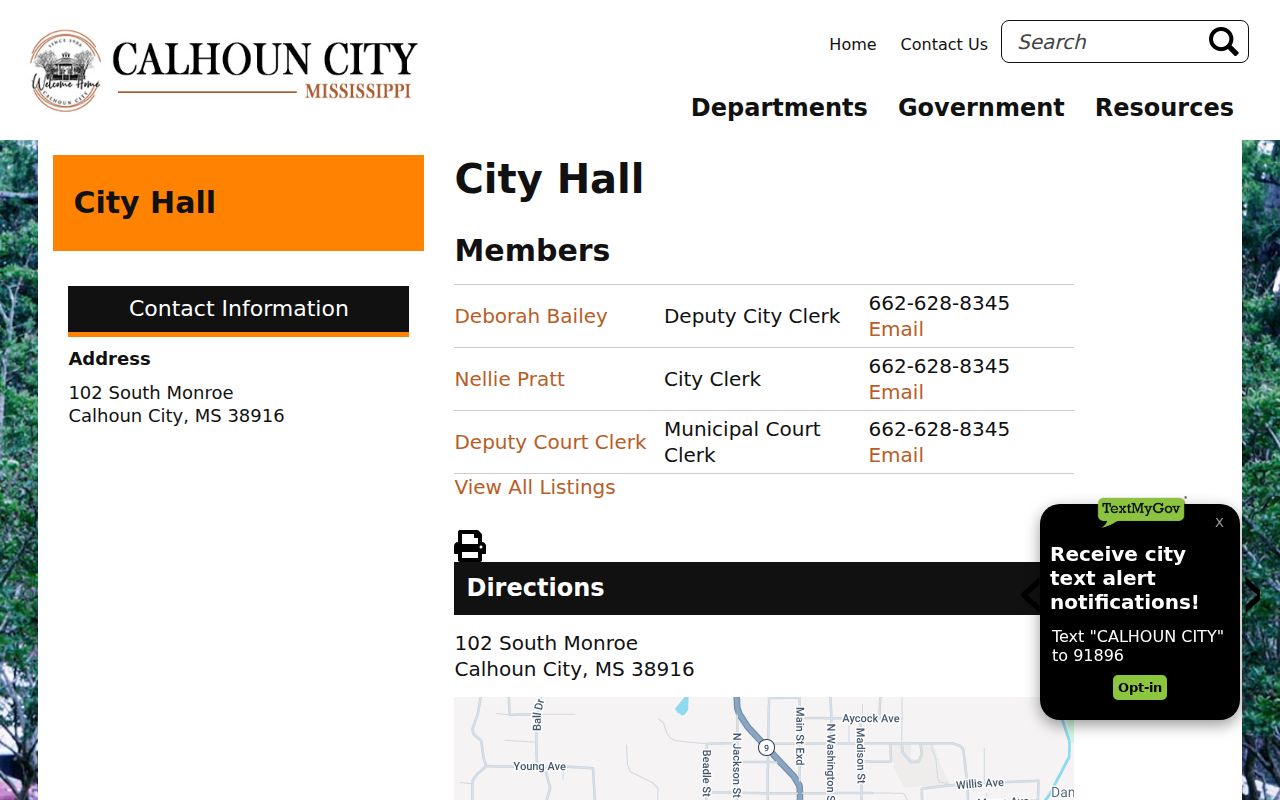 Calhoun County traffic tickets Calhoun City Hall municipal court clerk page